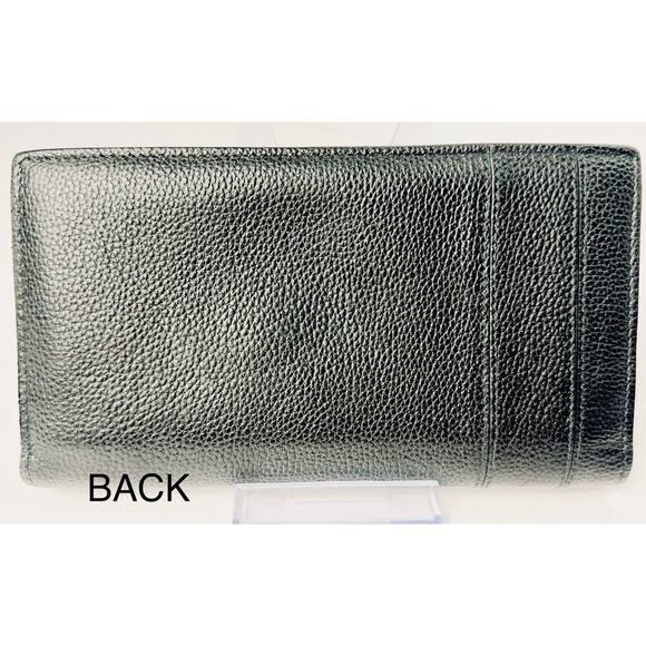BVLGARI Black Pebbled Calfskin Leather Long Bifold Wallet Unisex Metal Logo - Picture 3 of 7